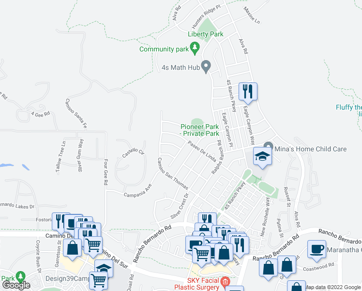map of restaurants, bars, coffee shops, grocery stores, and more near 10270 Cassia Glen Drive in San Diego