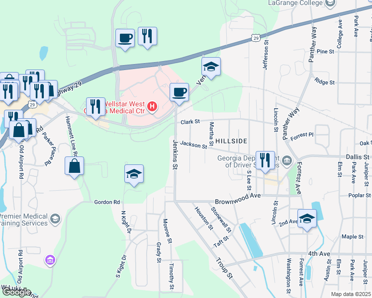 map of restaurants, bars, coffee shops, grocery stores, and more near 4 Jackson Street in LaGrange