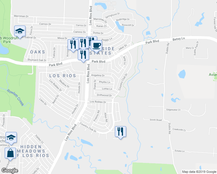 map of restaurants, bars, coffee shops, grocery stores, and more near 4333 Lottie Lane in Plano