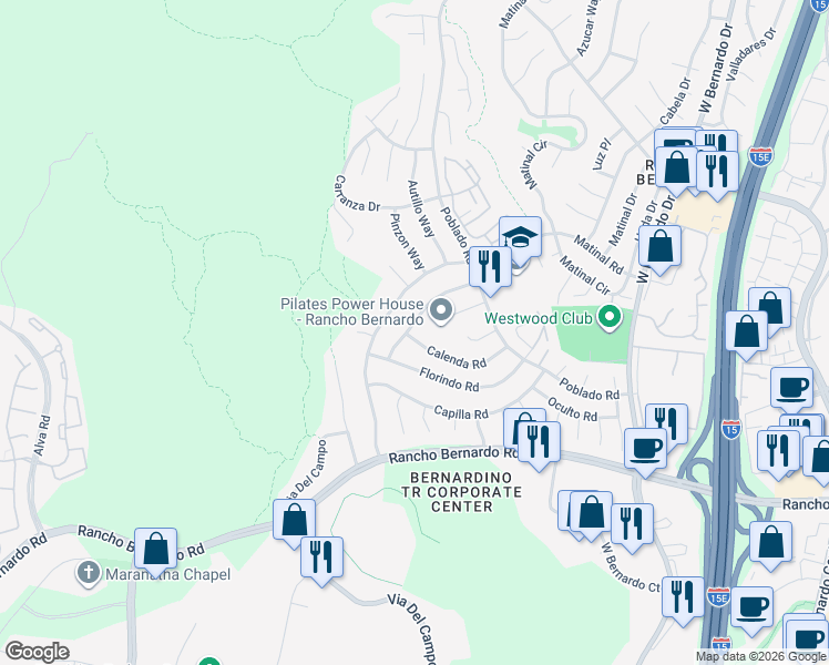 map of restaurants, bars, coffee shops, grocery stores, and more near 17196 Libertad Drive in San Diego