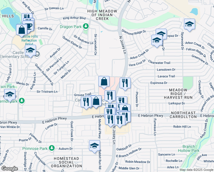 map of restaurants, bars, coffee shops, grocery stores, and more near 4333 Medical Parkway in Carrollton