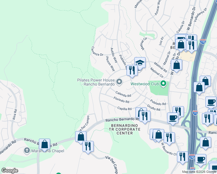map of restaurants, bars, coffee shops, grocery stores, and more near 17196 Libertad Drive in San Diego