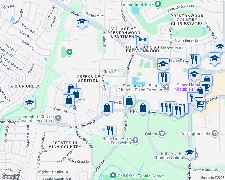 map of restaurants, bars, coffee shops, grocery stores, and more near 4285 Haskell Drive in Carrollton