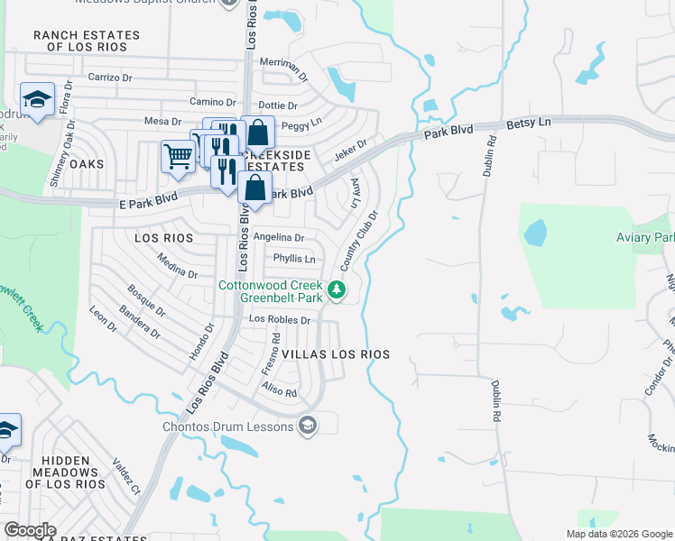 map of restaurants, bars, coffee shops, grocery stores, and more near 2109 Country Club Drive in Plano
