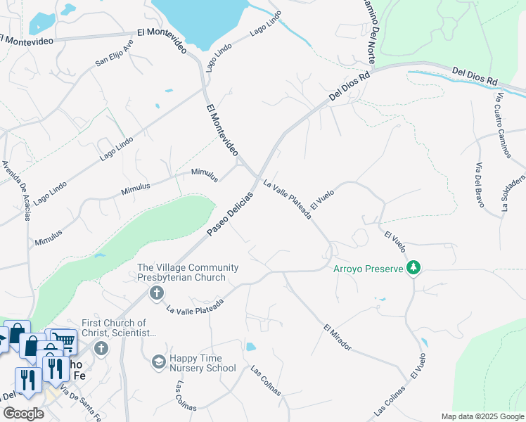 map of restaurants, bars, coffee shops, grocery stores, and more near 6575 Paseo Delicias in Rancho Santa Fe