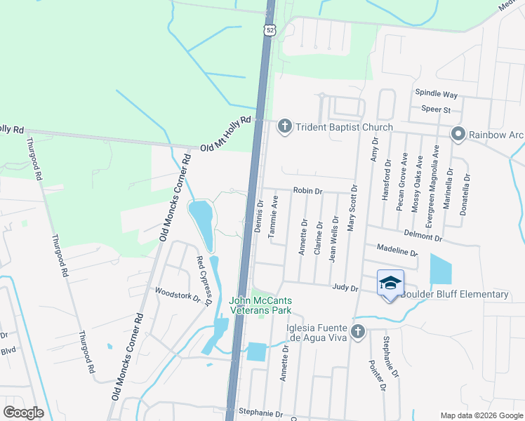 map of restaurants, bars, coffee shops, grocery stores, and more near 423 Tammie Avenue in Goose Creek