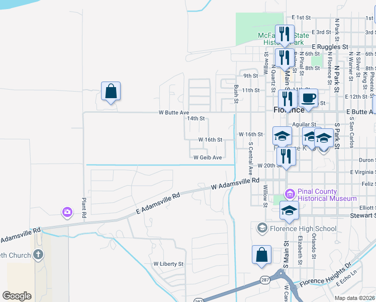 map of restaurants, bars, coffee shops, grocery stores, and more near 290 North Sycamore Street in Florence