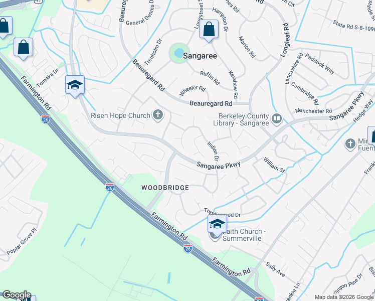 map of restaurants, bars, coffee shops, grocery stores, and more near 100 Pony Court in Summerville
