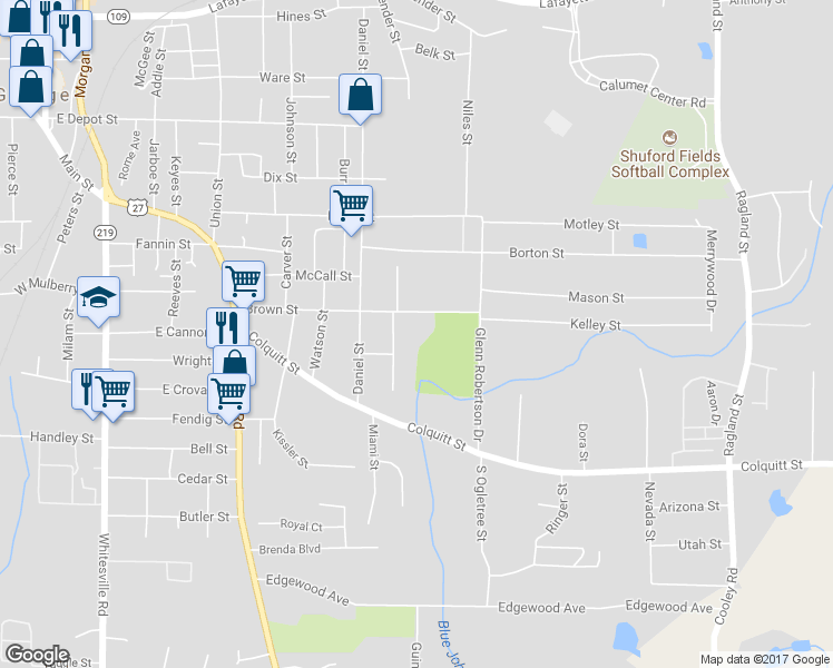 map of restaurants, bars, coffee shops, grocery stores, and more near 607 Smoot Street in LaGrange