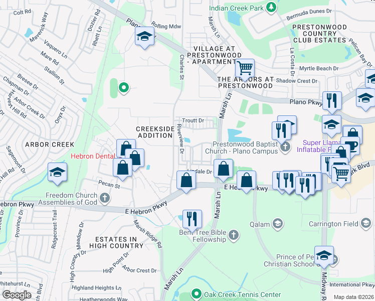 map of restaurants, bars, coffee shops, grocery stores, and more near 4285 Haskell Dr in Carrollton