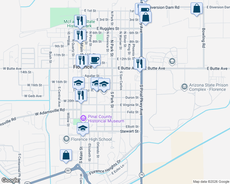map of restaurants, bars, coffee shops, grocery stores, and more near 322 San Carlos Street in Florence