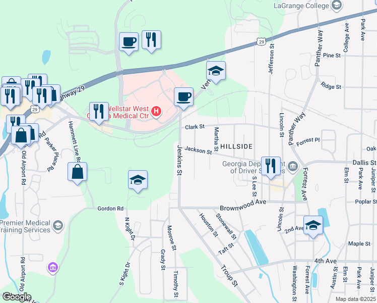 map of restaurants, bars, coffee shops, grocery stores, and more near 4 Jackson Street in LaGrange