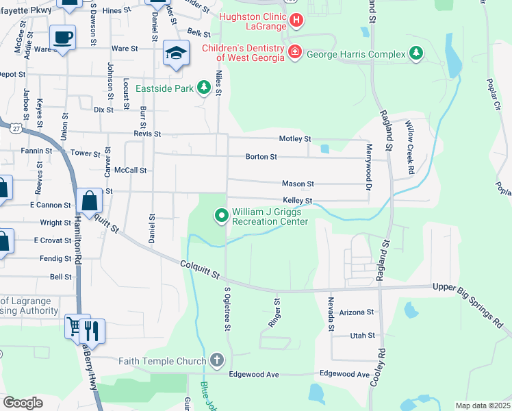 map of restaurants, bars, coffee shops, grocery stores, and more near 928 Kelley Street in LaGrange
