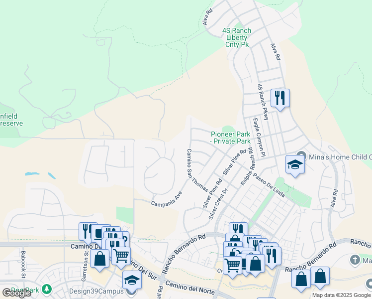 map of restaurants, bars, coffee shops, grocery stores, and more near 17235 Murano Lane in San Diego