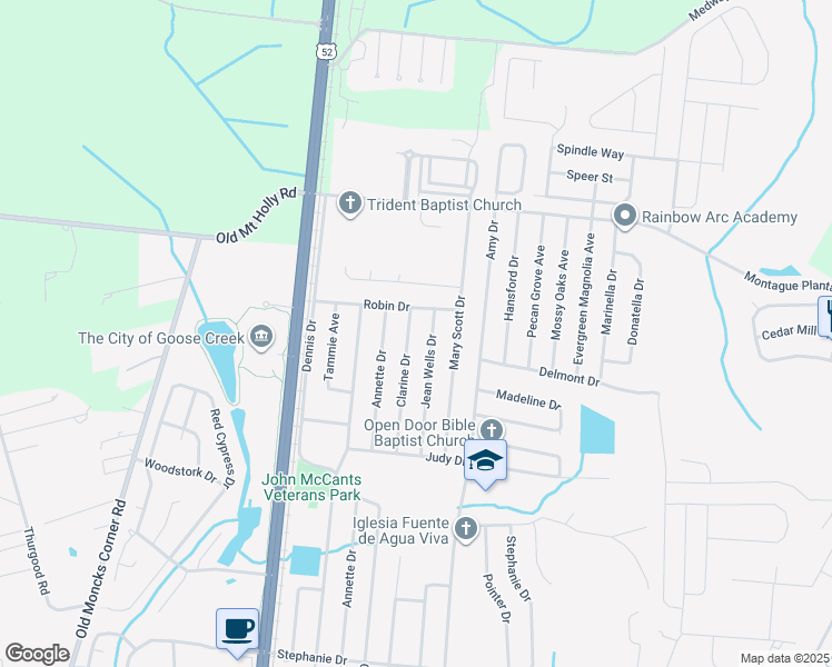 map of restaurants, bars, coffee shops, grocery stores, and more near in Goose Creek