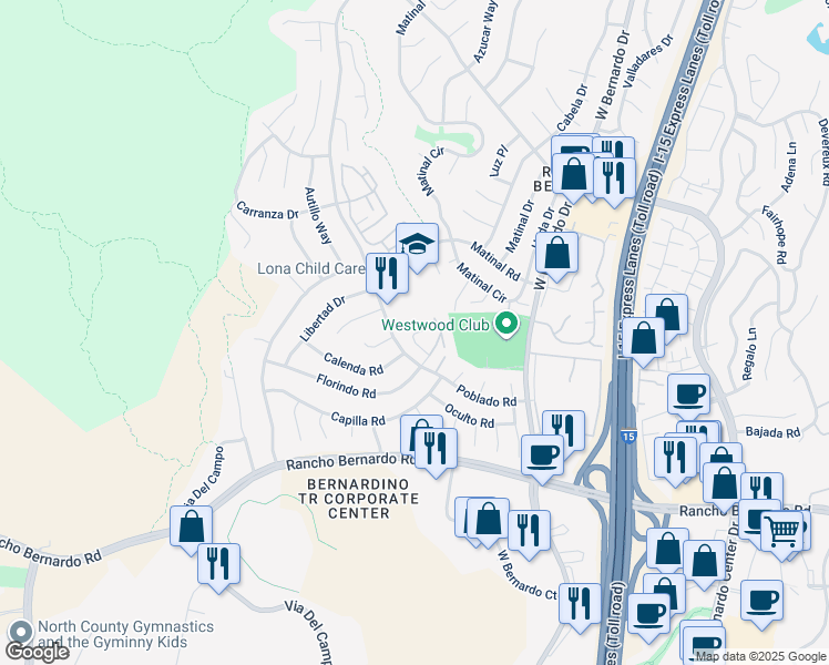 map of restaurants, bars, coffee shops, grocery stores, and more near 11272 Poblado Road in San Diego