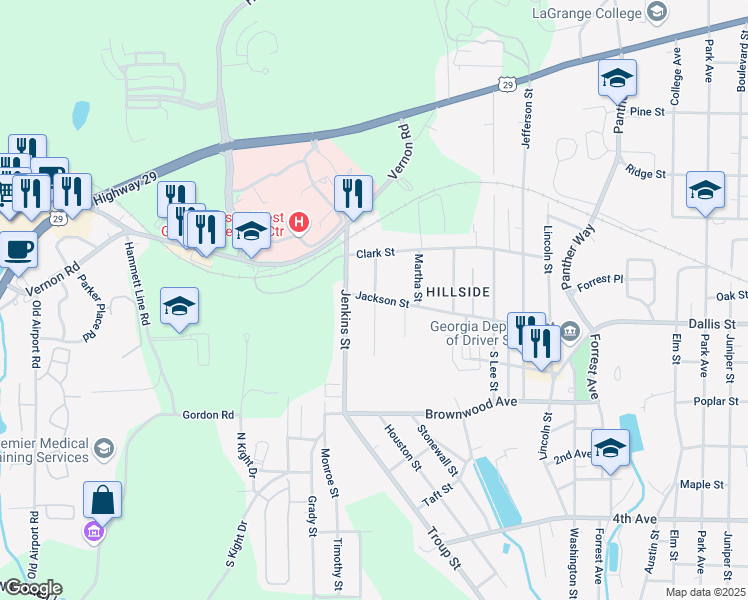 map of restaurants, bars, coffee shops, grocery stores, and more near 4 Jackson Street in LaGrange