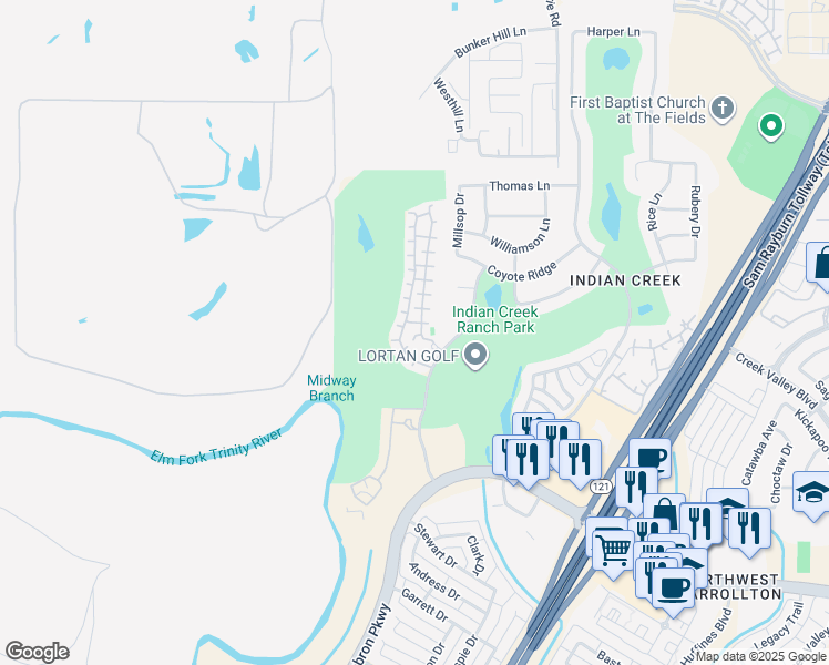 map of restaurants, bars, coffee shops, grocery stores, and more near 4253 Hunt Dr in Carrollton
