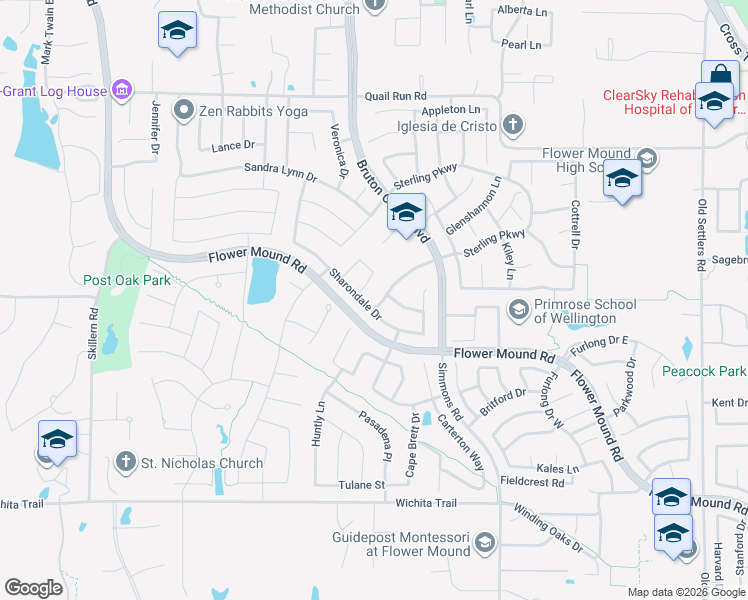 map of restaurants, bars, coffee shops, grocery stores, and more near 4013 Kimberly Drive in Flower Mound