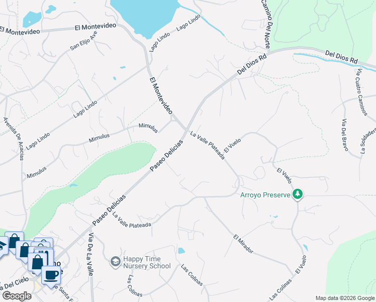 map of restaurants, bars, coffee shops, grocery stores, and more near 6575 Paseo Delicias in Rancho Santa Fe