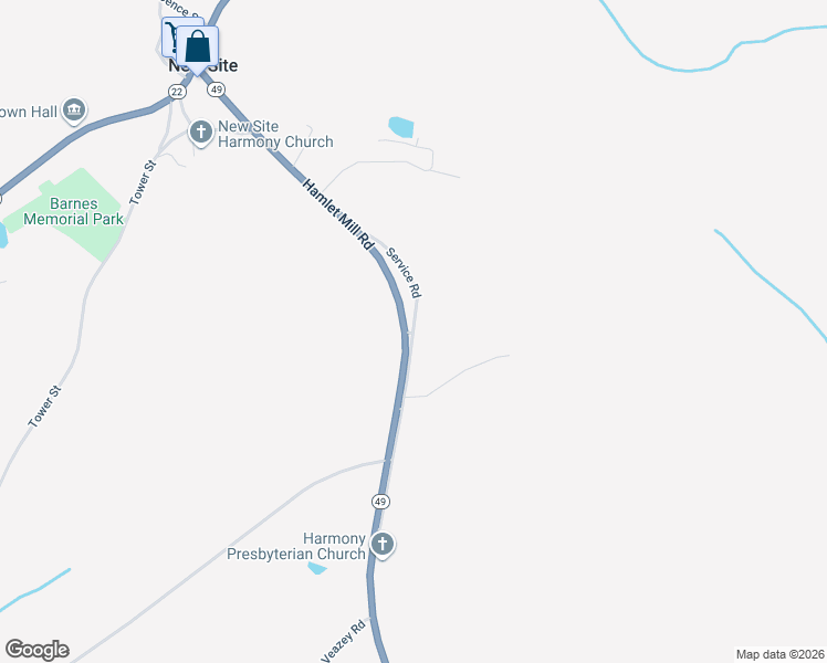 map of restaurants, bars, coffee shops, grocery stores, and more near 701 Service Road in New Site