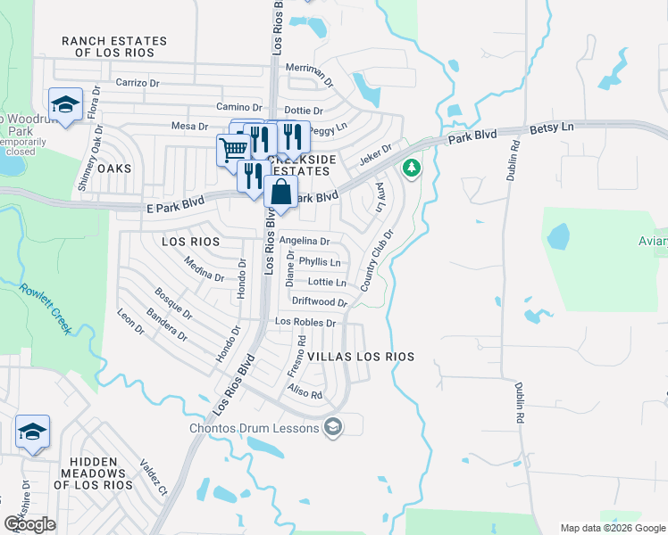 map of restaurants, bars, coffee shops, grocery stores, and more near 4333 Lottie Lane in Plano