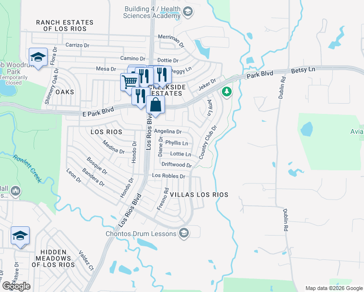 map of restaurants, bars, coffee shops, grocery stores, and more near 4333 Lottie Lane in Plano