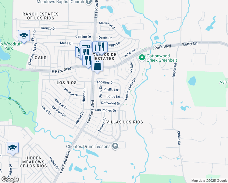 map of restaurants, bars, coffee shops, grocery stores, and more near 4333 Lottie Lane in Plano