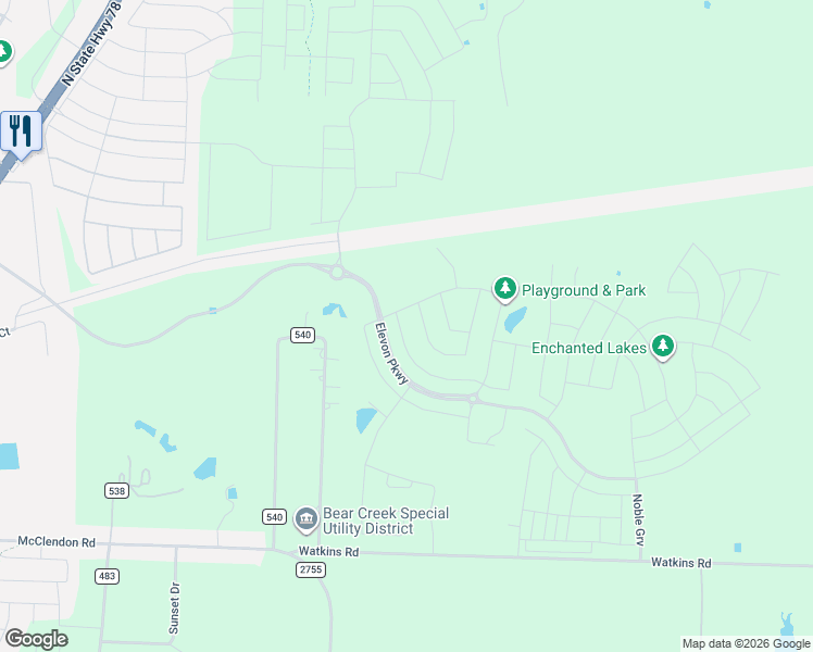 map of restaurants, bars, coffee shops, grocery stores, and more near 10019 County Road 540 in Lavon