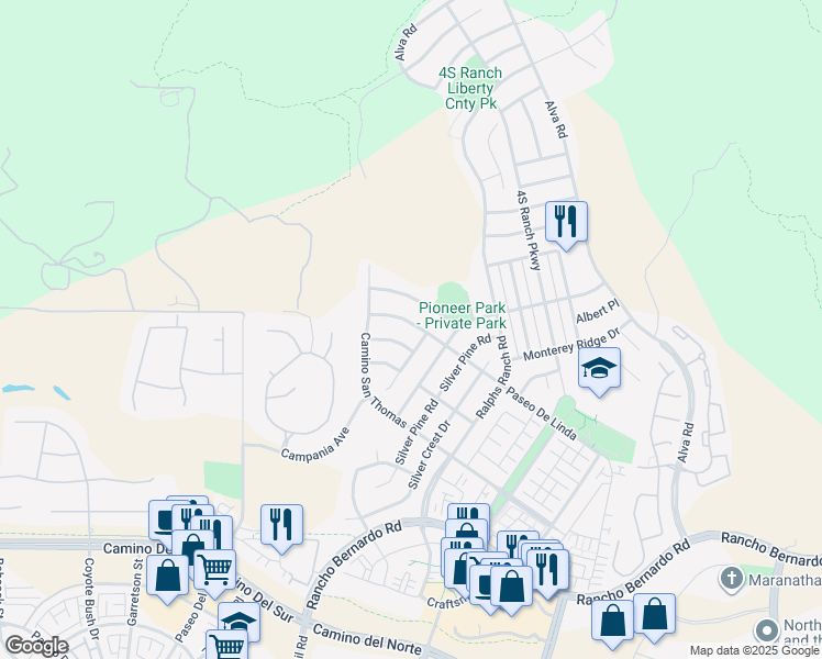 map of restaurants, bars, coffee shops, grocery stores, and more near 10237 Paseo De Linda in San Diego