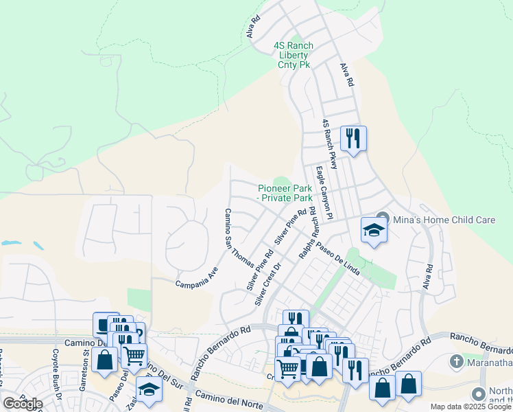 map of restaurants, bars, coffee shops, grocery stores, and more near 10237 Paseo De Linda in San Diego