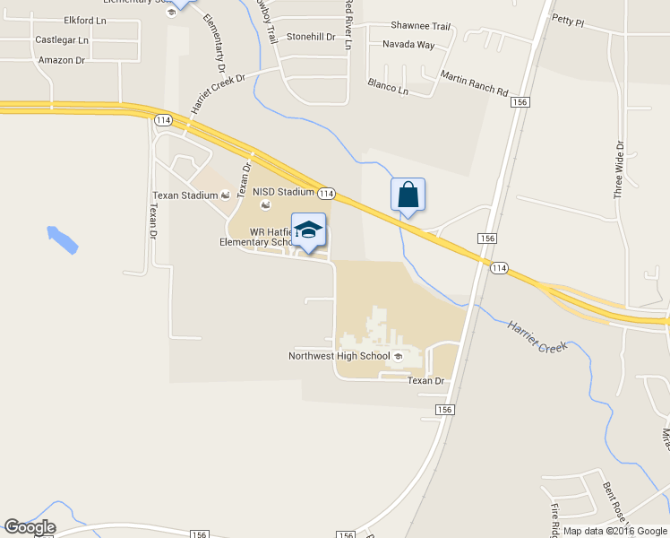 map of restaurants, bars, coffee shops, grocery stores, and more near Texan Drive in Justin