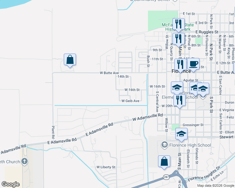 map of restaurants, bars, coffee shops, grocery stores, and more near 290 North Sycamore Street in Florence