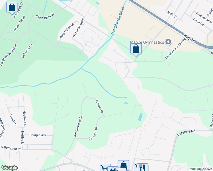 map of restaurants, bars, coffee shops, grocery stores, and more near 190 Pidgeon Bay Road in Summerville