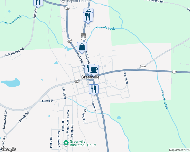 map of restaurants, bars, coffee shops, grocery stores, and more near in Greenville