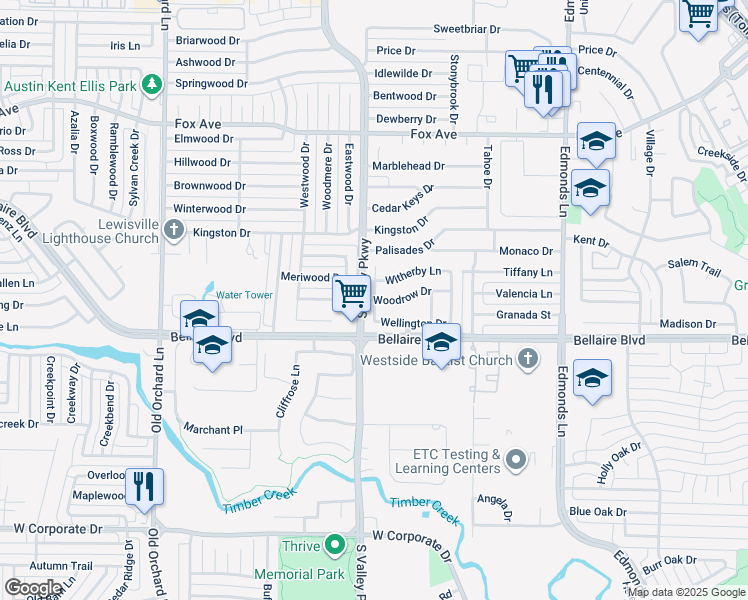 map of restaurants, bars, coffee shops, grocery stores, and more near 1392 Ashby Dr in Lewisville