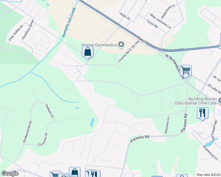 map of restaurants, bars, coffee shops, grocery stores, and more near 285 Pidgeon Bay Road in Summerville