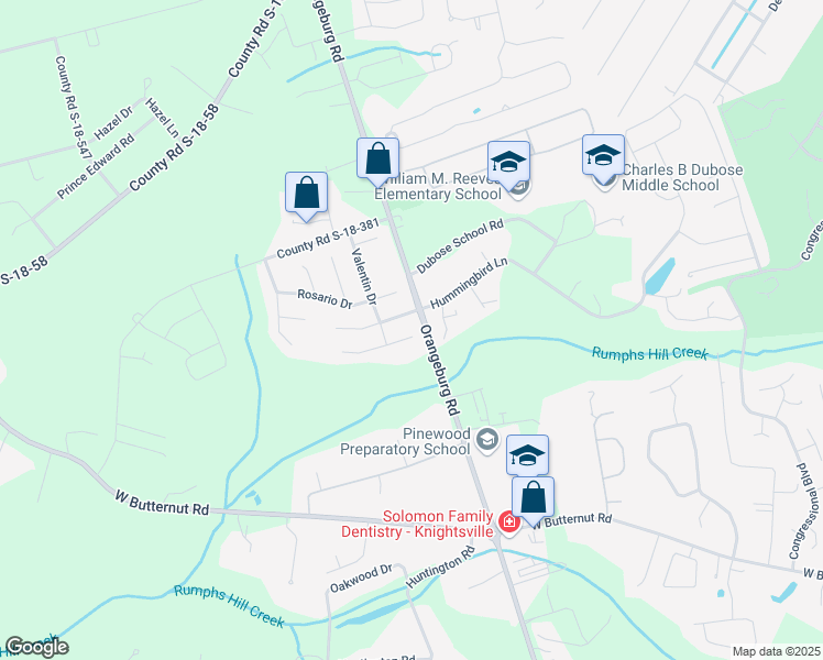 map of restaurants, bars, coffee shops, grocery stores, and more near 203 Curico Lane in Summerville