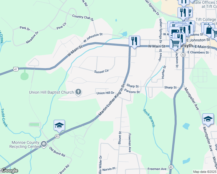 map of restaurants, bars, coffee shops, grocery stores, and more near 235 Union Hill Drive in Forsyth