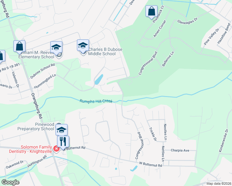 map of restaurants, bars, coffee shops, grocery stores, and more near 109 Olympic Club Drive in Summerville