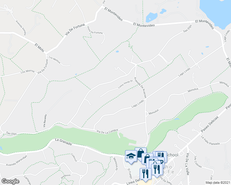 map of restaurants, bars, coffee shops, grocery stores, and more near 5749 Loma Verde Drive in Rancho Santa Fe