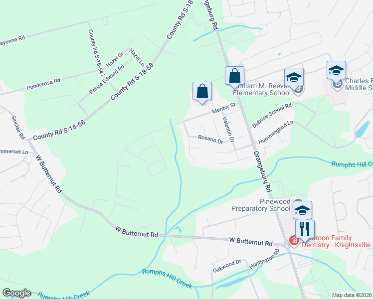 map of restaurants, bars, coffee shops, grocery stores, and more near 122 Sarmiento Lane in Summerville