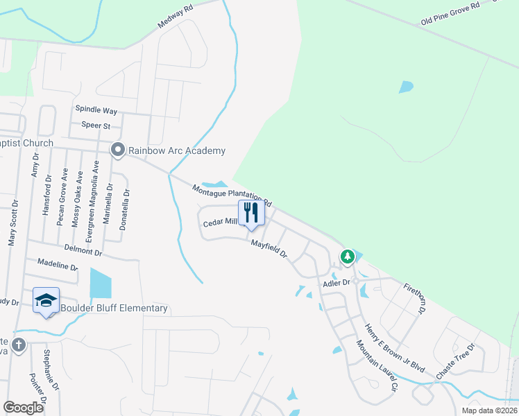 map of restaurants, bars, coffee shops, grocery stores, and more near 288 Mayfield Drive in Goose Creek