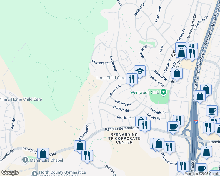 map of restaurants, bars, coffee shops, grocery stores, and more near 11087 Picaza Place in San Diego