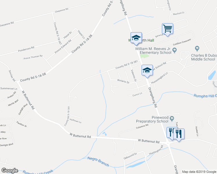 map of restaurants, bars, coffee shops, grocery stores, and more near 122 Sarmiento Lane in Summerville