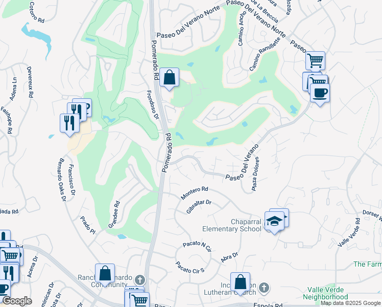 map of restaurants, bars, coffee shops, grocery stores, and more near 17461 Plaza Abierto in San Diego