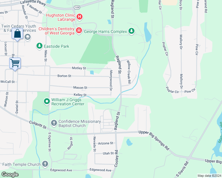 map of restaurants, bars, coffee shops, grocery stores, and more near 445 Merrywood Drive in LaGrange