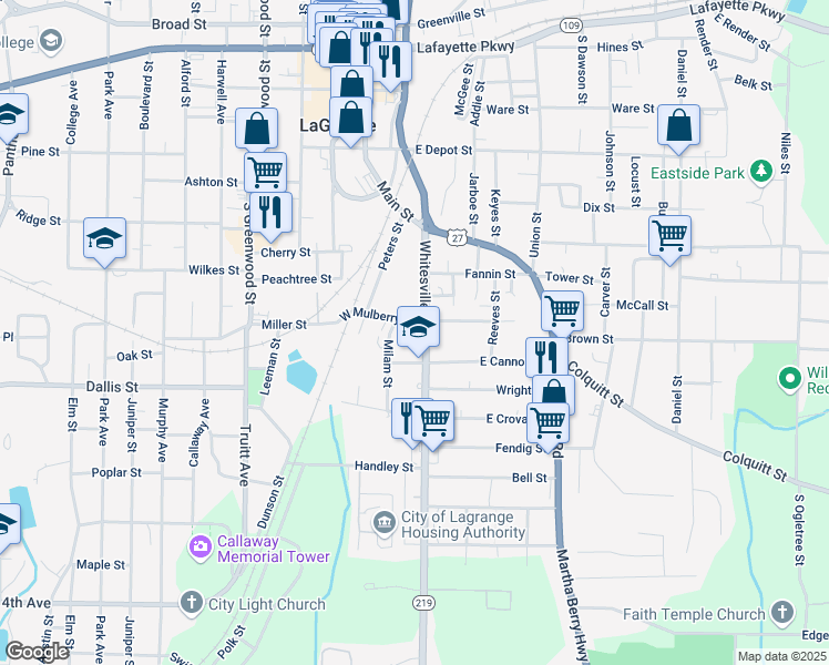 map of restaurants, bars, coffee shops, grocery stores, and more near 310 Whitesville Road in LaGrange
