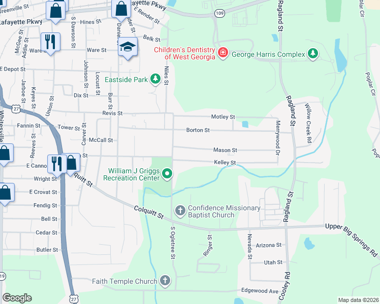 map of restaurants, bars, coffee shops, grocery stores, and more near 920 Mason Street in LaGrange