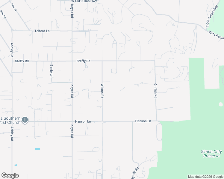 map of restaurants, bars, coffee shops, grocery stores, and more near 1566 Wilson Road in Ramona